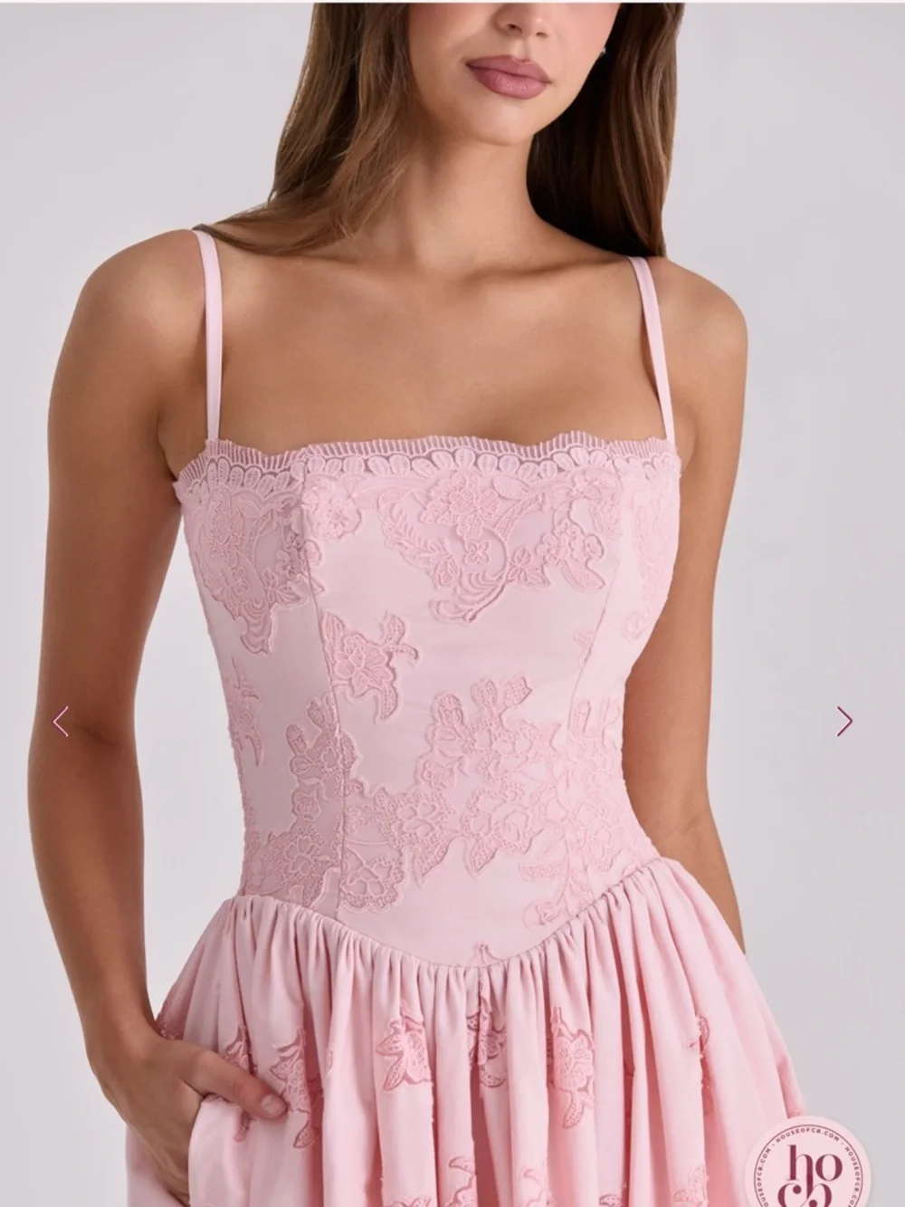 House of CB CHLOE Pink Cotton Broderie Anglais Lace Midi Sundress - Picture 3 of 9